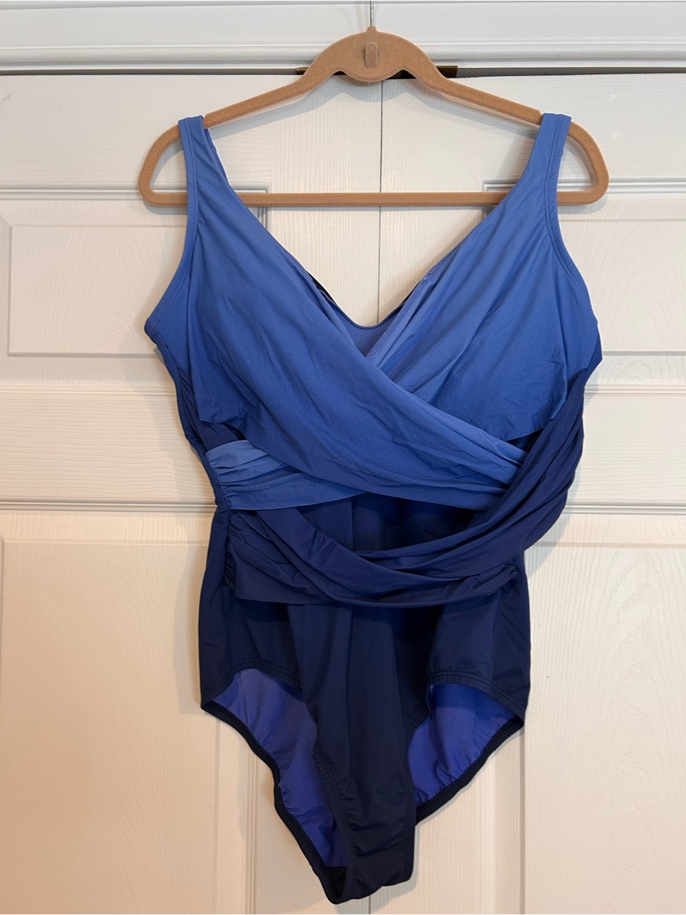 Lands' End Blue Wrap-Style One-Piece Swimsuit
